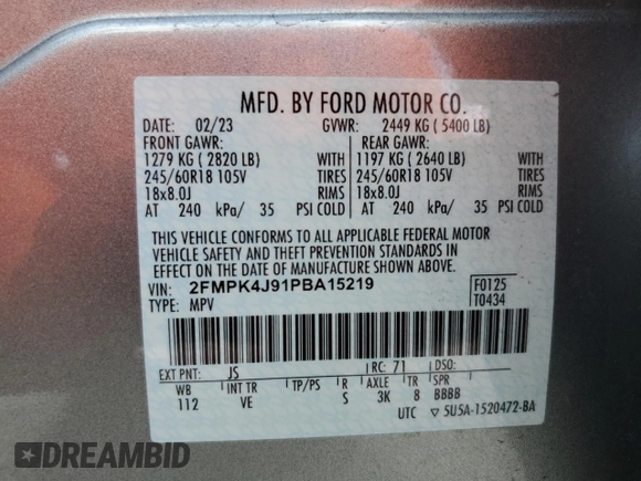 2023 Ford Edge SEL z VIN 2FMPK4J91PBA15219, wystawiony jako Copart lot #54155645 z przebiegiem 51 728 mil mil oraz Nie do naprawy • Non repairable. Historia ofert i sprzedaży dostępna na DreamBid. Obrazek 13.