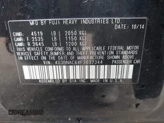 2015 Subaru Legacy Premium with VIN 4S3BNAC64F3032344, listed as a IAAI auction lot 42014252 with 121,787 mi miles and . Bid and sale history available at DreamBid. Image 9.