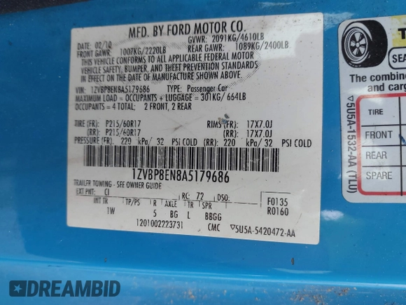 2010 Ford Mustang V6 с VIN 1ZVBP8EN8A5179686, выставлен на аукционе IAAI как лот 42369977 с пробегом 112 065 миль миль и . История ставок и продаж доступна на DreamBid. Изображение 9.