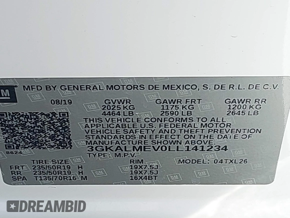 2020 GMC Terrain SLE with VIN 3GKALMEV0LL141234, listed as a IAAI auction lot 42568298 with 126,189 mi miles and . Bid and sale history available at DreamBid. Image 9.