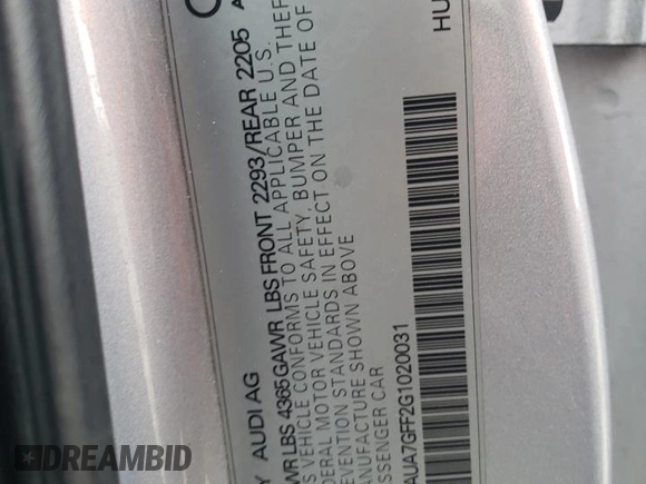 2016 Audi A3 1.8T Premium with VIN WAUA7GFF2G1020031, listed as a Copart auction lot 50440063 with 90,705 mi miles. Bid and sale history available at carsss.com. Image 12.