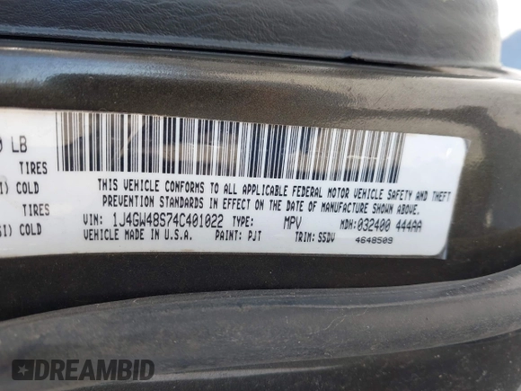 2004 Jeep Grand Cherokee Laredo with VIN 1J4GW48S74C401022, listed as a IAAI auction lot 41982319 with 170,607 mi miles. Bid and sale history available at carsss.com. Image 9.