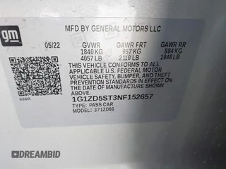 2022 Chevrolet Malibu LT with VIN 1G1ZD5ST3NF152657, listed as a IAAI auction lot 41815190 with 54,797 mi miles and . Bid and sale history available at DreamBid. Image 9.