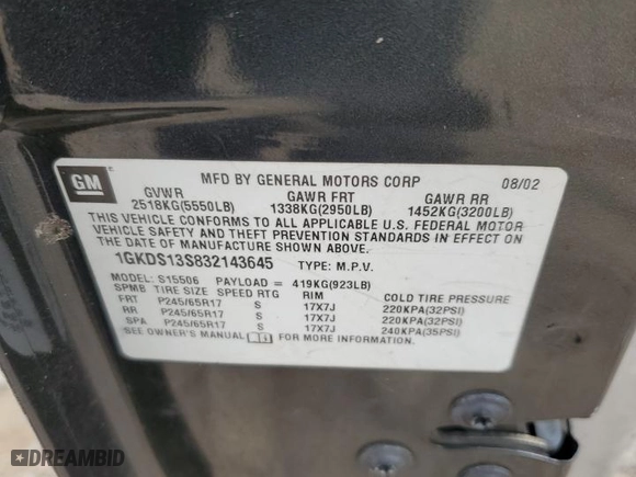 2003 GMC Envoy SLT with VIN 1GKDS13S832143645, listed as a Copart auction lot 47401765 with 0 mi miles and Salvage Title. Bid and sale history available at carsss.com. Image 15.