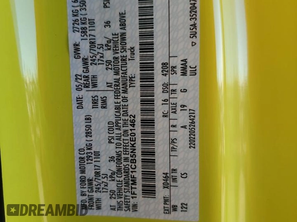 2022 Ford F-150 XL z VIN 1FTMF1CB5NKE01462, wystawiony jako Copart lot #81426464 z przebiegiem 30 971 mil mil oraz Szkoda całkowita • Salvage title. Historia ofert i sprzedaży dostępna na DreamBid. Obrazek 12.