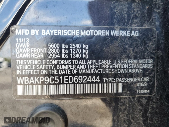 2014 BMW 5 Series 550i xDrive с VIN WBAKP9C51ED692444, выставлен на аукционе Copart как лот 55770255 с пробегом Не указан миль и Чистый • Clean title. История ставок и продаж доступна на DreamBid. Изображение 12.