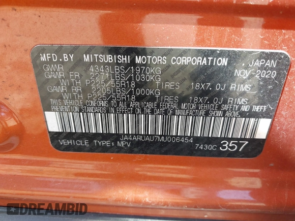 2021 Mitsubishi Outlander ES z VIN JA4ARUAU7MU006454, wystawiony jako IAAI lot #41844401 z przebiegiem 58 080 mil mil oraz . Historia ofert i sprzedaży dostępna na DreamBid. Obrazek 9.