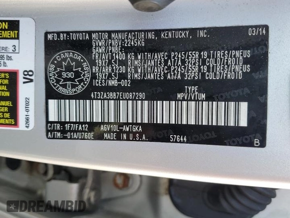 2014 Toyota Venza LE z VIN 4T3ZA3BB7EU087290, wystawiony jako Copart lot #48743145 z przebiegiem 114 352 mil mil oraz Szkoda całkowita • Salvage title. Historia ofert i sprzedaży dostępna na DreamBid. Obrazek 13.