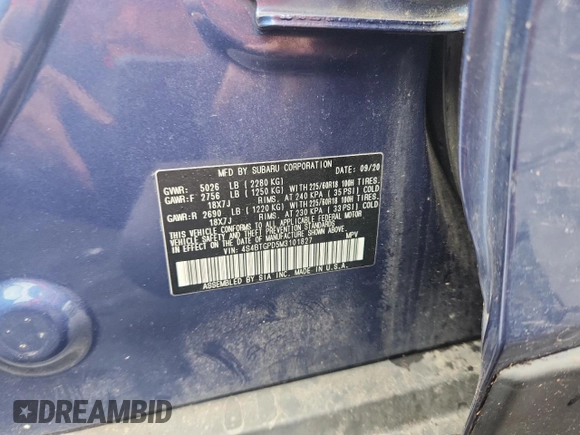 2021 Subaru Outback Touring XT with VIN 4S4BTGPD5M3101827, listed as a Copart auction lot 63347585 with 60,834 mi miles and Salvage title. Bid and sale history available at DreamBid. Image 13.