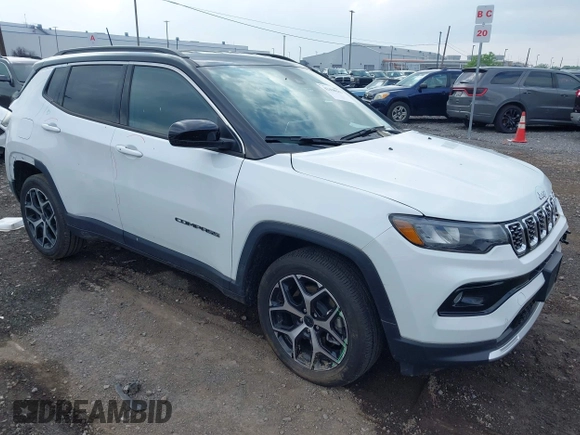 2025 Jeep Compass Limited with VIN 3C4NJDCN0ST502532, listed as a IAAI auction lot 42438283 with 2,709 mi miles and . Bid and sale history available at DreamBid. Image 1.