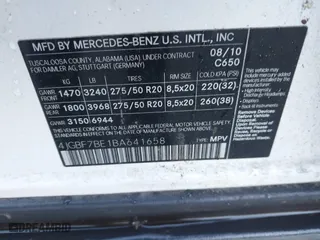 2011 Mercedes-Benz GL-Class GL 450 with VIN 4JGBF7BE1BA641658, listed as a IAAI auction lot 41756641 with 148,474 mi miles. Bid and sale history available at carsss.com. Image 9.