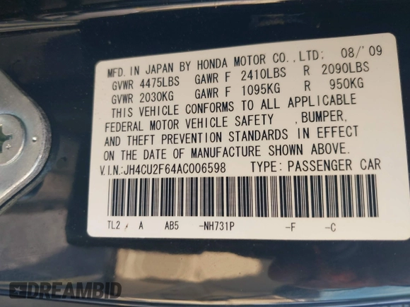 2010 Acura TSX with VIN JH4CU2F64AC006598, listed as a IAAI auction lot 41967903 with 1 mi miles. Bid and sale history available at carsss.com. Image 9.