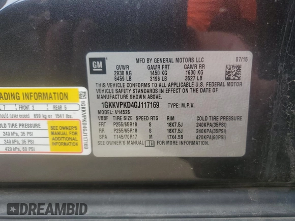2016 GMC Acadia SLE with VIN 1GKKVPKD4GJ117169, listed as a Copart auction lot 51099045 with 105,309 mi miles and Salvage Title. Bid and sale history available at carsss.com. Image 15.