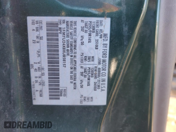 1999 Ford Explorer Sport with VIN 1FMYU24X8XUB58157, listed as a Copart auction lot 88598195 with Not provided miles and Salvage title. Bid and sale history available at DreamBid. Image 12.