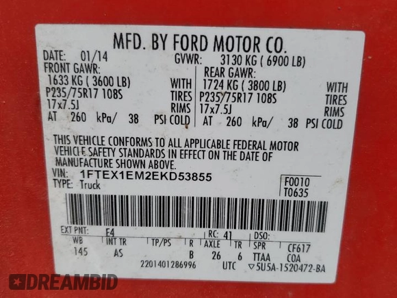 2014 Ford F-150 XL with VIN 1FTEX1EM2EKD53855, listed as a Copart auction lot 50795275 with 232,188 mi miles and Salvage Title. Bid and sale history available at carsss.com. Image 14.