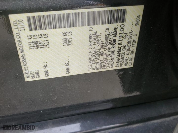 2011 Nissan Maxima 3.5 SV w/Sport Pkg with VIN 1N4AA5AP8BC819100, listed as a Copart auction lot 48051305 with 144,353 mi miles and Salvage Title. Bid and sale history available at carsss.com. Image 12.
