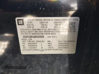 2016 GMC Terrain SLT z VIN 2GKFLUE34G6228035, wystawiony jako IAAI lot #41971688 z przebiegiem 94 578 mil mil oraz . Historia ofert i sprzedaży dostępna na DreamBid. Obrazek 9.