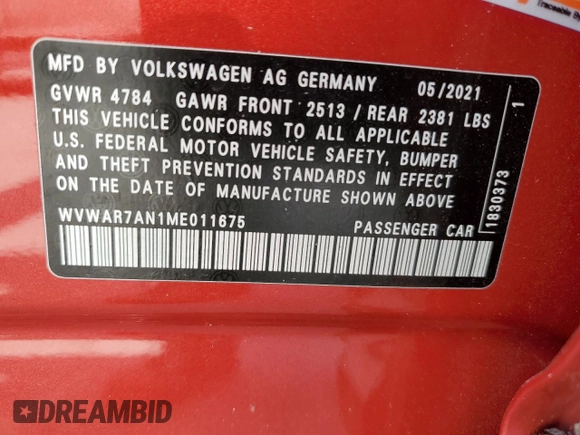2021 Volkswagen Arteon SE с VIN WVWAR7AN1ME011675, выставлен на аукционе Copart как лот 77198614 с пробегом 114 332 миль миль и На запчасти • Non repairable. История ставок и продаж доступна на DreamBid. Изображение 13.