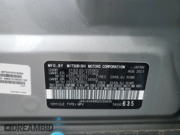 2022 Mitsubishi Outlander SEL z VIN JA4J4VA88NZ030435, wystawiony jako Copart lot #56203155 z przebiegiem 39 055 mil mil oraz Szkoda całkowita • Salvage title. Historia ofert i sprzedaży dostępna na DreamBid. Obrazek 14.
