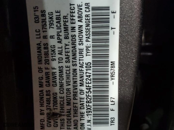 2015 Honda Civic Sedan LX with VIN 19XFB2F54FE247105, listed as a Copart auction lot 46421045 with 128,141 mi miles and Clean Title. Bid and sale history available at carsss.com. Image 12.