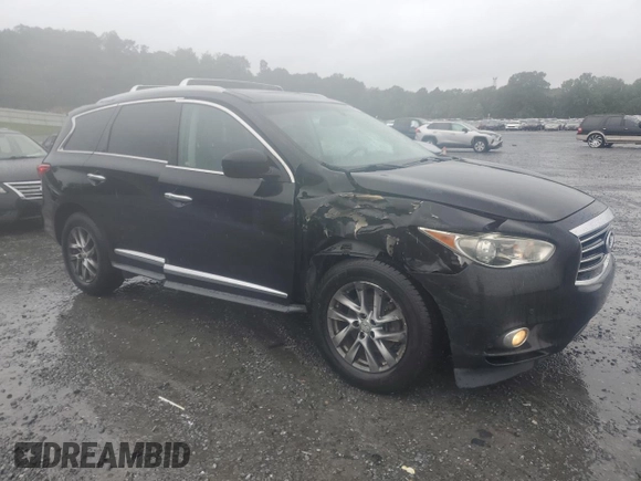 2013 Infiniti JX35 with VIN 5N1AL0MN9DC324307, listed as a Copart auction lot 72595514 with 106,443 mi miles and Salvage Title. Bid and sale history available at carsss.com. Image 4.