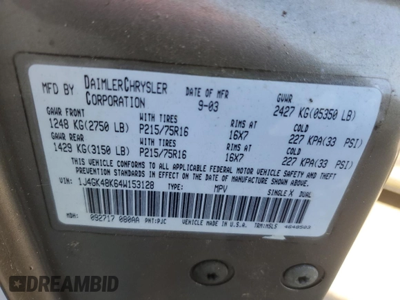 2004 Jeep Liberty Sport with VIN 1J4GK48K64W153128, listed as a Copart auction lot 75900124 with 205,257 mi miles and Non Repairable. Bid and sale history available at DreamBid. Image 13.