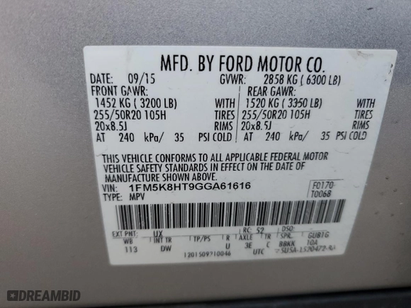 2016 Ford Explorer Platinum with VIN 1FM5K8HT9GGA61616, listed as a Copart auction lot 44027235 with 90,931 mi miles and Salvage Title. Bid and sale history available at carsss.com. Image 13.