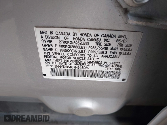 2007 Acura MDX Technology with VIN 2HNYD28487H545969, listed as a IAAI auction lot 41928190 with 95,116 mi miles and . Bid and sale history available at DreamBid. Image 9.