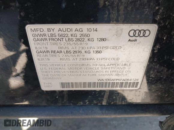 2015 Audi Q5 Premium Plus z VIN WA1DGAFP5FA054124, wystawiony jako IAAI lot #41890802 z przebiegiem 121 860 mil mil oraz . Historia ofert i sprzedaży dostępna na DreamBid. Obrazek 9.