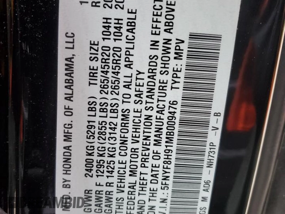 2021 Honda Passport Touring z VIN 5FNYF8H91MB009476, wystawiony jako Copart lot #52449015 z przebiegiem 42 848 mil mil oraz Szkoda całkowita • Salvage title. Historia ofert i sprzedaży dostępna na DreamBid. Obrazek 15.