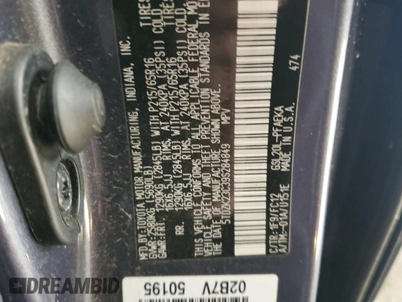 2009 Toyota Sienna CE with VIN 5TDZK23C39S284849, listed as a Copart auction lot 54169165 with 272,732 mi miles and Clean Title. Bid and sale history available at carsss.com. Image 13.