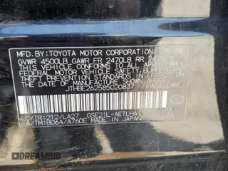 2008 Lexus IS 350 with VIN JTHBE262585020837, listed as a Copart auction lot 52950165 with 151,770 mi miles and Clean title. Bid and sale history available at DreamBid. Image 12.