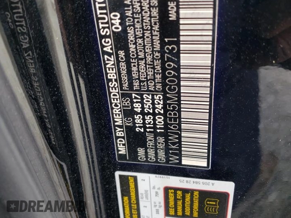 2021 Mercedes-Benz C 43 AMG with VIN W1KWJ6EB5MG099731, listed as a Copart auction lot 56369644 with 38,062 mi miles and Salvage title. Bid and sale history available at DreamBid. Image 13.