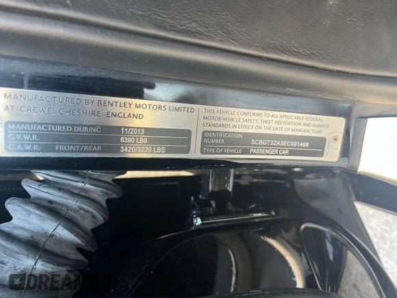 2014 Bentley Continental GT V8 with VIN SCBGT3ZA3EC091468, listed as a Copart auction lot 42641605 with 22,990 mi miles and Clean Title. Bid and sale history available at DreamBid. Image 10.