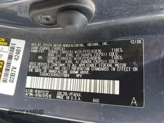 2009 Toyota Sienna CE with VIN 5TDZK23C89S277864, listed as a IAAI auction lot 42086182 with 223,870 mi miles and . Bid and sale history available at DreamBid. Image 9.