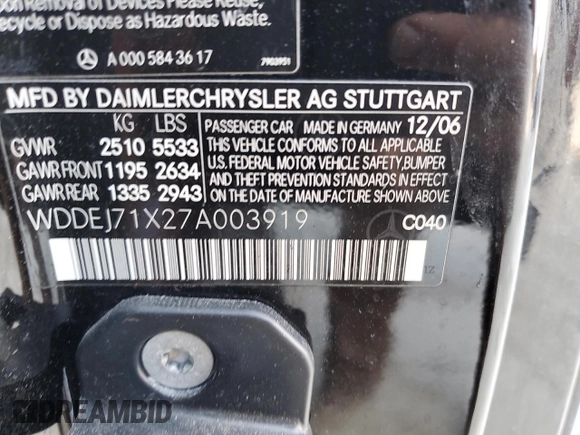 2007 Mercedes-Benz CL 550 z VIN WDDEJ71X27A003919, wystawiony jako Copart lot #47253785 z przebiegiem 70 439 mil mil oraz Szkoda całkowita • Salvage title. Historia ofert i sprzedaży dostępna na DreamBid. Obrazek 14.