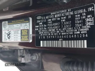 2014 Kia Sorento LX with VIN 5XYKT3A64EG481294, listed as a IAAI auction lot 41923848 with 179,414 mi miles. Bid and sale history available at carsss.com. Image 9.