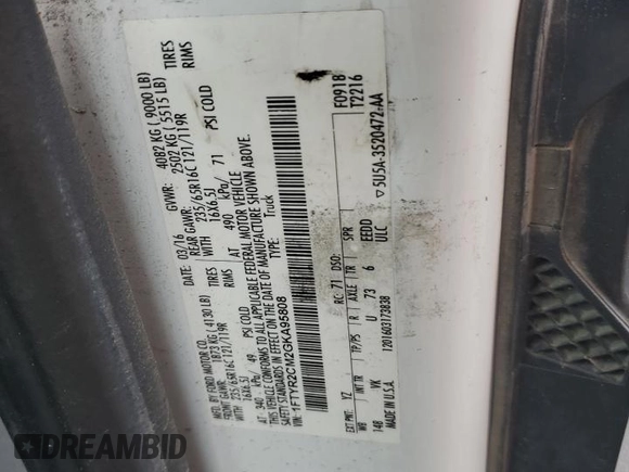 2016 Ford Transit Cargo with VIN 1FTYR2CM2GKA95808, listed as a Copart auction lot 60665735 with 67,108 mi miles and Clean title. Bid and sale history available at DreamBid. Image 13.