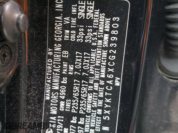 2012 Kia Sorento LX with VIN 5XYKTCA6XCG239803, listed as a Copart auction lot 51057655 with 138,758 mi miles and Salvage Title. Bid and sale history available at carsss.com. Image 14.