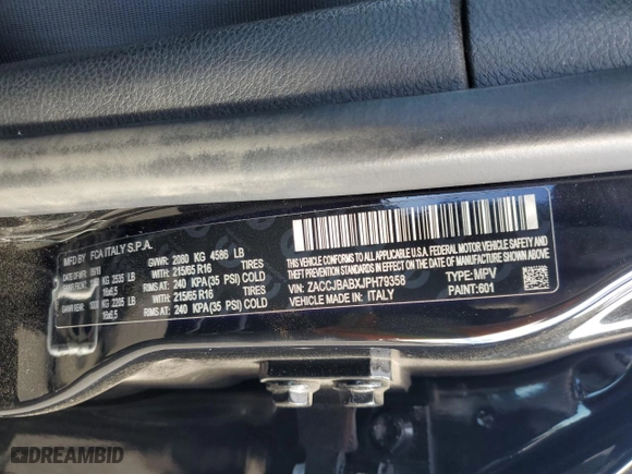 2018 Jeep Renegade Upland Edition with VIN ZACCJBABXJPH79358, listed as a Copart auction lot 80768494 with 51,052 mi miles and Non Repairable. Bid and sale history available at carsss.com. Image 13.