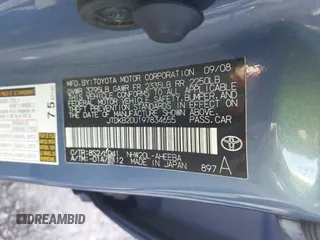 2009 Toyota Prius with VIN JTDKB20U197834655, listed as a IAAI auction lot 41004556 with 274,527 mi miles. Bid and sale history available at carsss.com. Image 9.