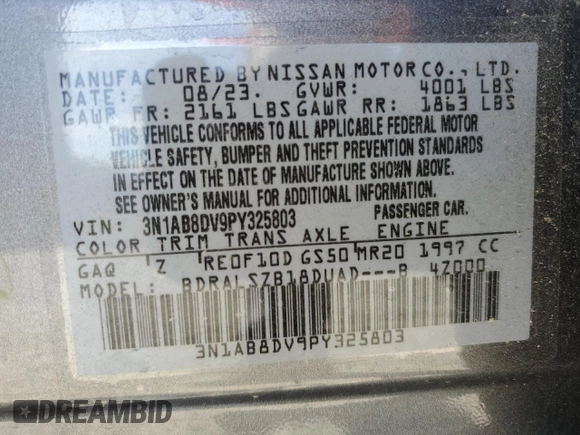 2023 Nissan Sentra SR with VIN 3N1AB8DV9PY325803, listed as a Copart auction lot 41414115 with 22,232 mi miles and Salvage Title. Bid and sale history available at carsss.com. Image 12.