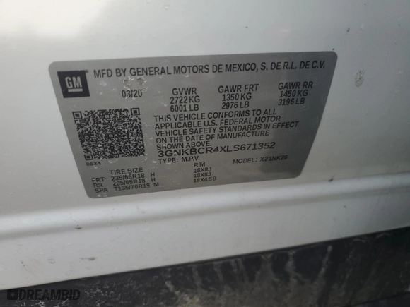 2020 Chevrolet Blazer LT with VIN 3GNKBCR4XLS671352, listed as a Copart auction lot 43343685 with 0 mi miles and Salvage Title. Bid and sale history available at carsss.com. Image 14.