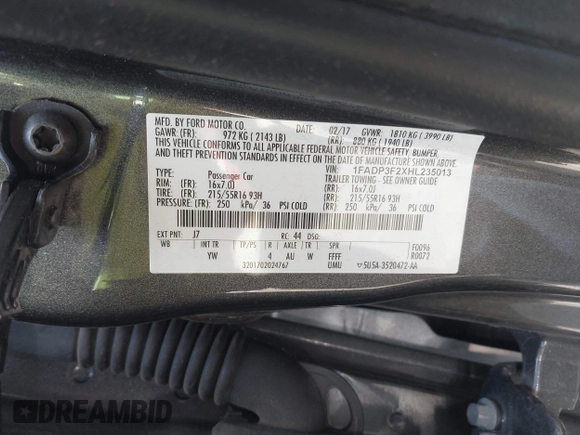 2017 Ford Focus SE with VIN 1FADP3F2XHL235013, listed as a IAAI auction lot 42370565 with 112,276 mi miles and . Bid and sale history available at DreamBid. Image 9.
