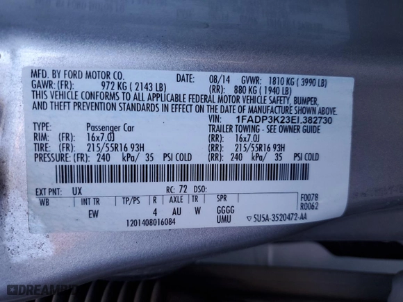 2014 Ford Focus SE with VIN 1FADP3K23EL382730, listed as a Copart auction lot 45681895 with 117,919 mi miles and Clean Title. Bid and sale history available at carsss.com. Image 12.