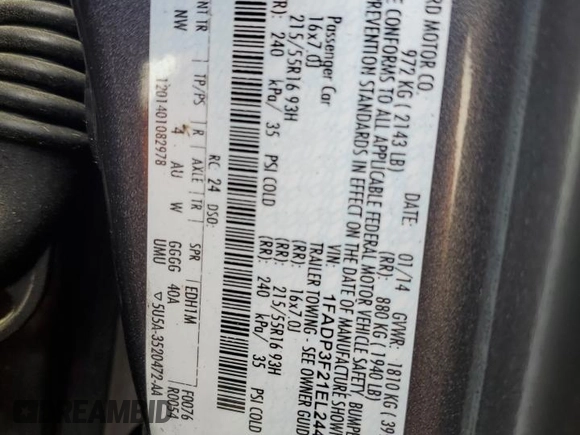 2014 Ford Focus SE with VIN 1FADP3F21EL244324, listed as a Copart auction lot 48793795 with 69,809 mi miles and Salvage Title. Bid and sale history available at carsss.com. Image 12.