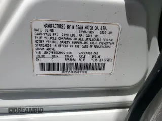 2005 Infiniti G35 z VIN JNKCV51EX5M221996, wystawiony jako Copart lot #56928235 z przebiegiem 167 377 mil mil oraz Szkoda całkowita • Salvage title. Historia ofert i sprzedaży dostępna na DreamBid. Obrazek 12.
