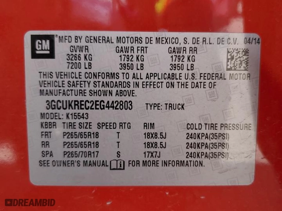 2014 Chevrolet Silverado 1500 LT with VIN 3GCUKREC2EG442803, listed as a Copart auction lot 51065235 with 98,979 mi miles and Salvage Title. Bid and sale history available at carsss.com. Image 12.