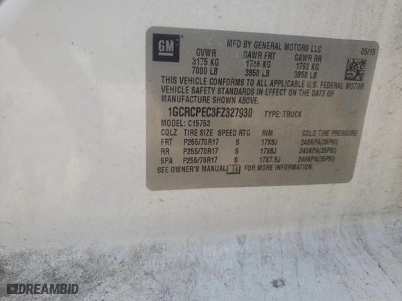 2015 Chevrolet Silverado 1500 Work Truck with VIN 1GCRCPEC3FZ327930, listed as a Copart auction lot 82807204 with 0 mi miles and Clean Title. Bid and sale history available at carsss.com. Image 13.