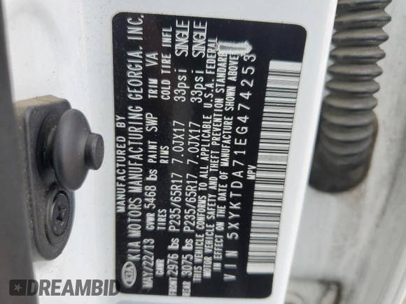 2014 Kia Sorento LX with VIN 5XYKTDA71EG474253, listed as a Copart auction lot 43668595 with 162,981 mi miles and Clean Title. Bid and sale history available at carsss.com. Image 13.